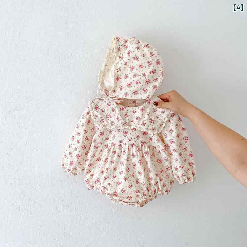 ベビーウェア 幼児服 春秋 長袖 女の子 赤ちゃん 花柄 新生児 カバーオール かわいい 帽子 セット プレゼント 快適 綿素材