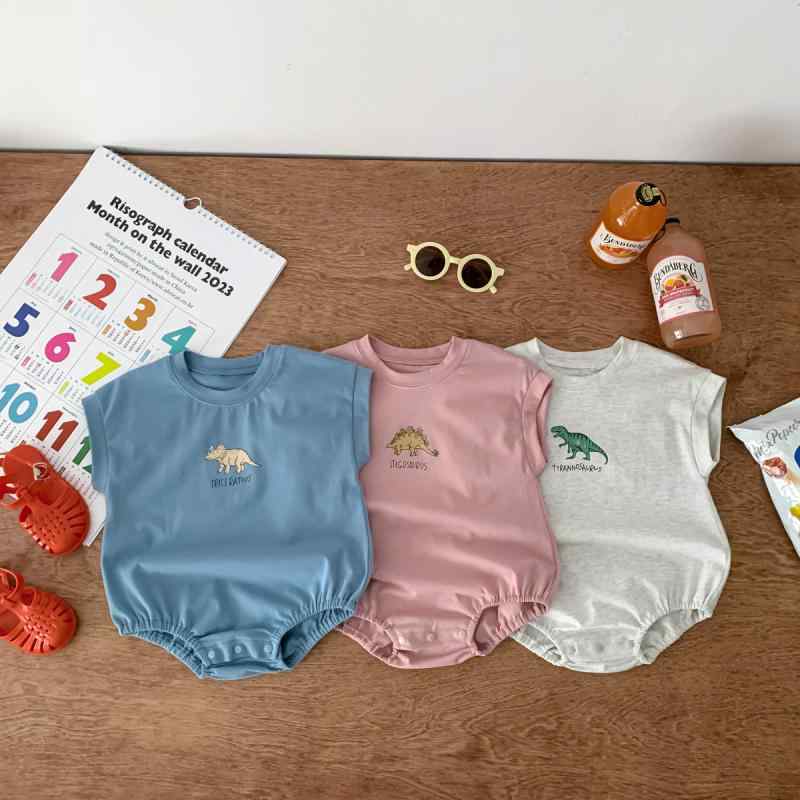 ロンパース ベビーウェア 幼児 コットン 恐竜 バッグ ノースリーブ ベスト 赤ちゃん 薄手 夏 韓国 かわいい シンプル お出かけ 半袖 子供用