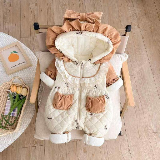 カバーオール フード付き ベビー 冬 綿 ロンパース かわいい 新生児 女の子 お出かけ 厚手 ジャンプスーツ 防寒 快適 リボン付き フード カバーオール フード付き ベビー 冬 綿 ロンパース かわいい 新生児 女の子 お出かけ 厚手 ジャンプスーツ 防寒 快適 リボン付き フード