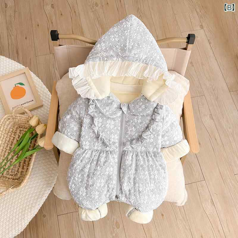 カバーオール フード付き ベビー ジャンプスーツ レディース 赤ちゃん かわいい 新生児 冬 暖かい 外出着 お出かけ ロンパース 快適 女の子
