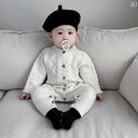 カバーオール ベビー ジャンプスーツ 前 ボタン セーター 長袖 ロンパース 春秋 ニット お出かけ シンプル アーガイル 男の子 女の子 乳児