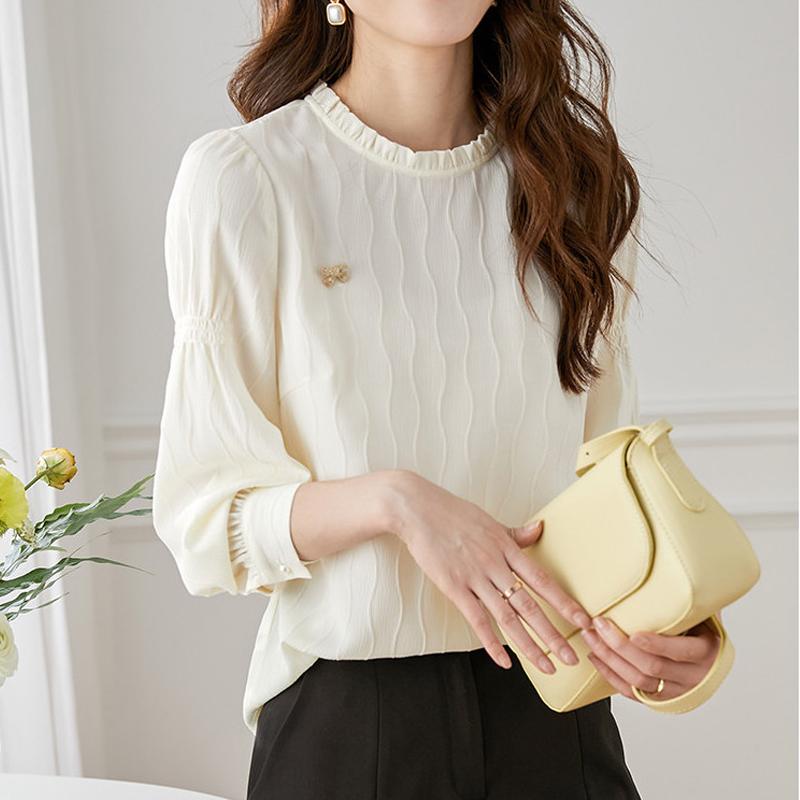 シャツ ブラウス レースシャツ フリルカラー 長袖 春秋 フェミニン エレガント 上品 トップス アーバン オフィス ビジネス 学校行事 万能コーデ レディース 婦人服
