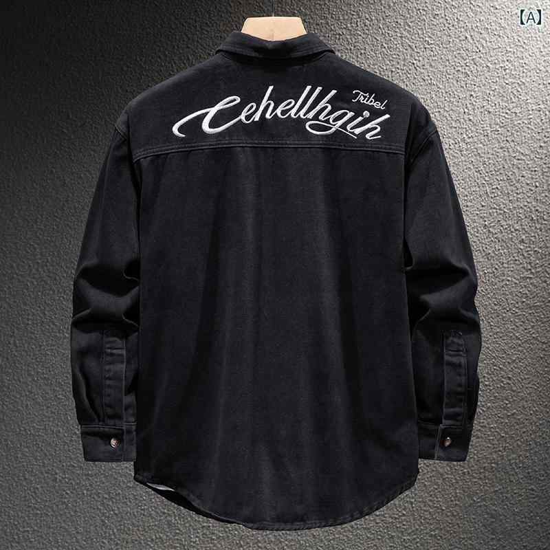 メンズ 春秋 デニムシャツ カジュアルシャツ 刺繍 ゆったり 長袖 おしゃれ カジュアル アーバン スタイリッシュ タウンユース デイリーユース クール