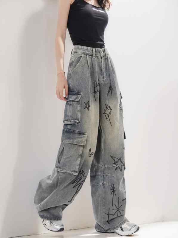 ペンキロゴ デニムパンツ 落書き風 ルーズスタイル クール tb3962365_0.jpg
