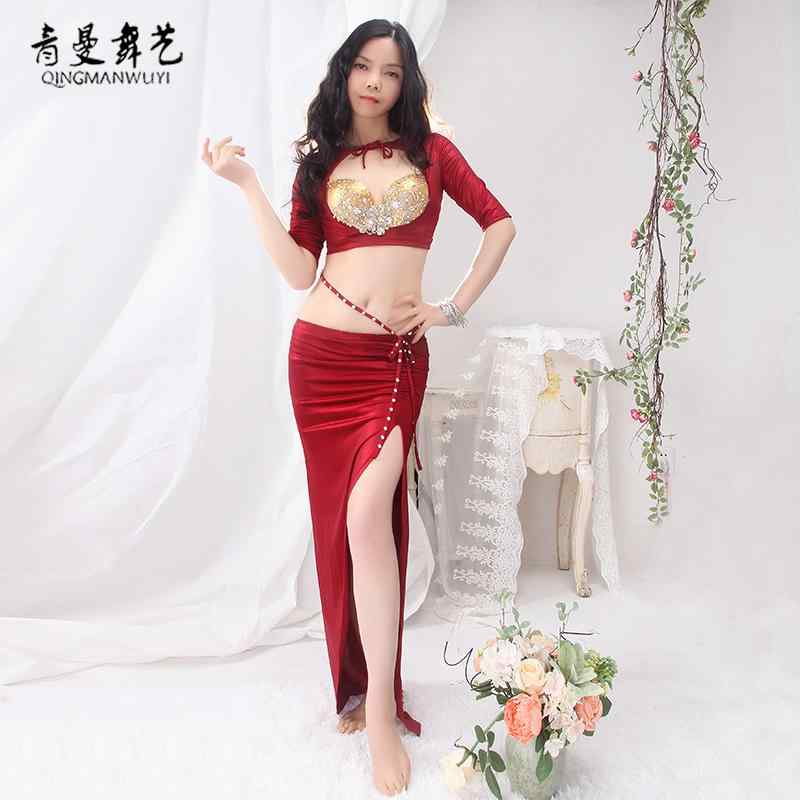 ダンス ベリーダンス 練習着 セット コスチューム レディース 春夏 フラッシュ レース パフォーマンス シンプル グループウェア 女性用 エレガント スリット...