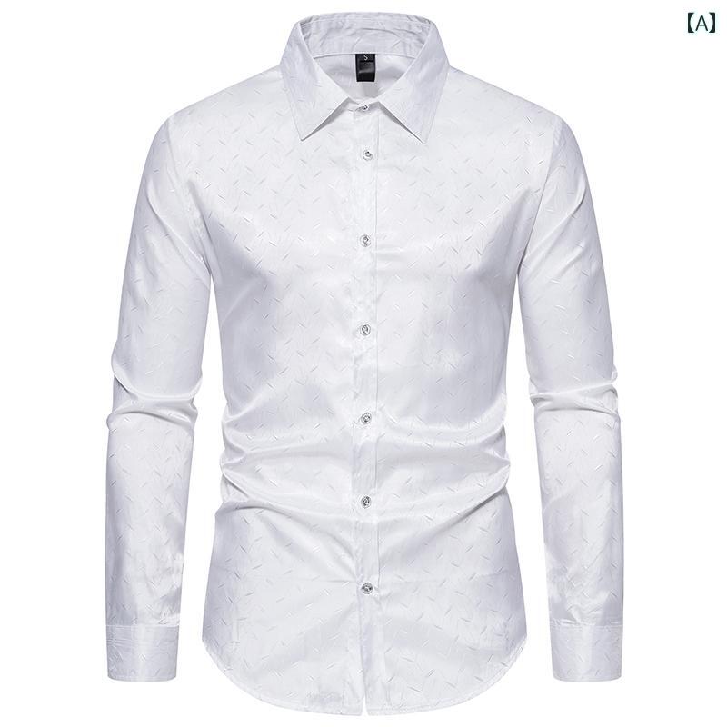 メンズ 長袖 シャツ バーガンディ ジャカード カジュアル ナイトクラブ ライブ ステージ パフォーマンス カラフル 大きいサイズ Yシャツ