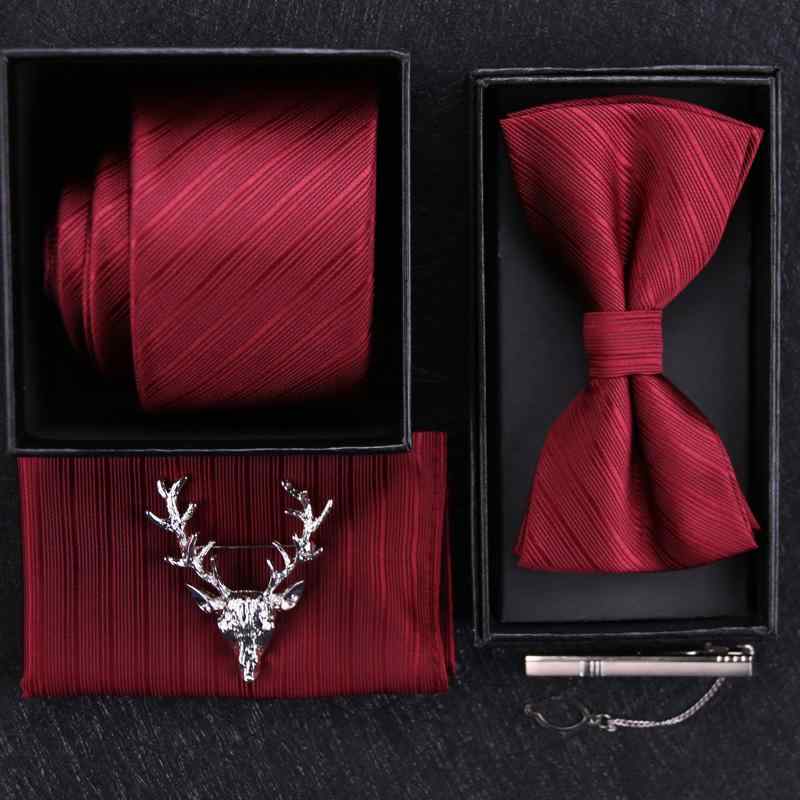ネクタイ リボン ポケットチーフ ネクタイピン バッジ セット メンズ 6cm フォーマル ビジネス ハンド ジッパー レッド 韓国 シャツ ポリエステル