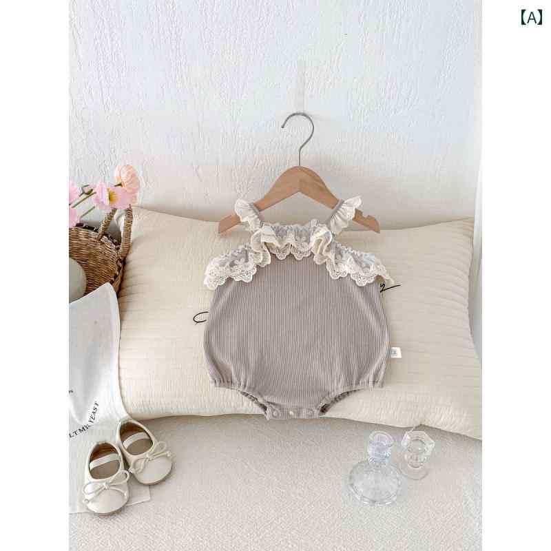 サロペット ロンパース 女の子 赤ちゃん レース 夏服 新生児 ジャンプスーツ 柔らかい 快適 ノースリーブ ベビー かわいい プレゼント 出産祝い 誕生日