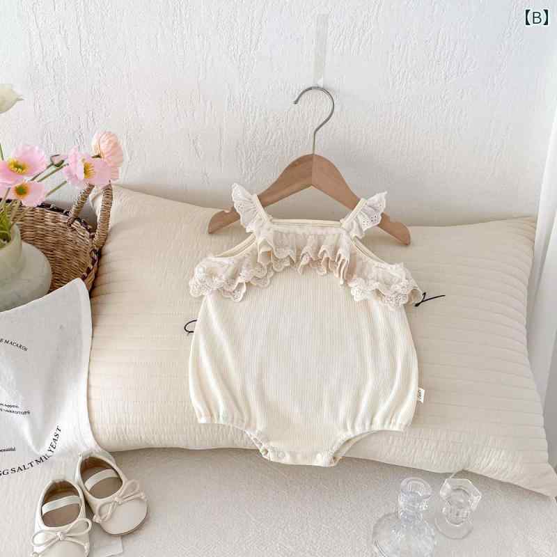 サロペット ロンパース 女の子 赤ちゃん レース 夏服 新生児 ジャンプスーツ 柔らかい 快適 ノースリーブ ベビー かわいい プレゼント 出産祝い 誕生日