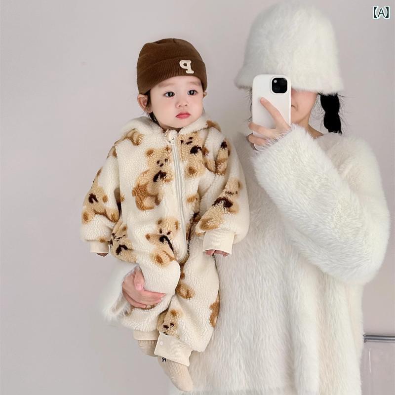カバーオール フード付き 赤ちゃん ベビー 子供 男の子 かわいい あったか くま 冬 服 防寒 ギフト プレゼント お出かけ もこもこ ロンパース 長袖