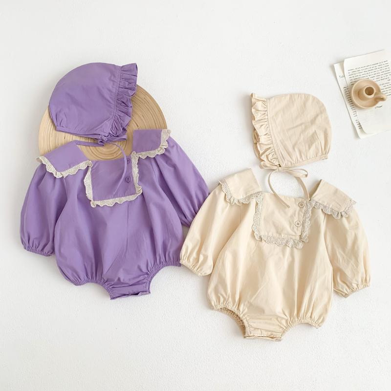 べビーウェア 赤ちゃん 春秋 新生児 ガーリー ロンパース 女の子 シンプル フリル 帽子付き おしゃれ お出かけ着