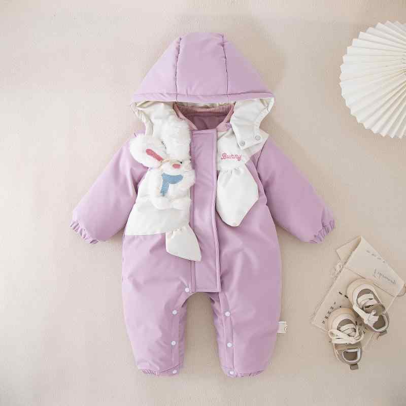 カバーオール ロンパース ベビーウェア 幼児 冬用 暖かい ダウン 女の子 赤ちゃん ジャンプスーツ かわいい うさぎ お出かけ 快適 外出 防寒
