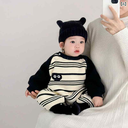カバーオール ジャンプスーツ 赤ちゃん ベビー 子供 秋冬 ボーダー柄 長袖 ロンパース かわいい シンプル お出かけ 帽子 2点セット ビーニー おしゃれ カバーオール ジャンプスーツ 赤ちゃん ベビー 子供 秋冬 ボーダー柄 長袖 ロンパース かわいい シンプル お出かけ 帽子 2点セット ビーニー おしゃれ