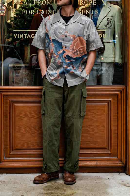 メンズ シャツ アロハシャツ カジュアルシャツ 半袖 オクトパス タコ 夏 レジャー リゾート 休日 ビー..