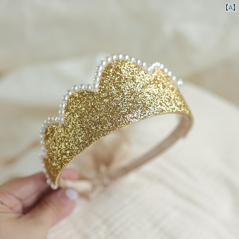 クラウン 子供用 王冠 ヘア アクセサリー パール 女の子 ドレス プリンセス ヘア フープ カチューシャ ..