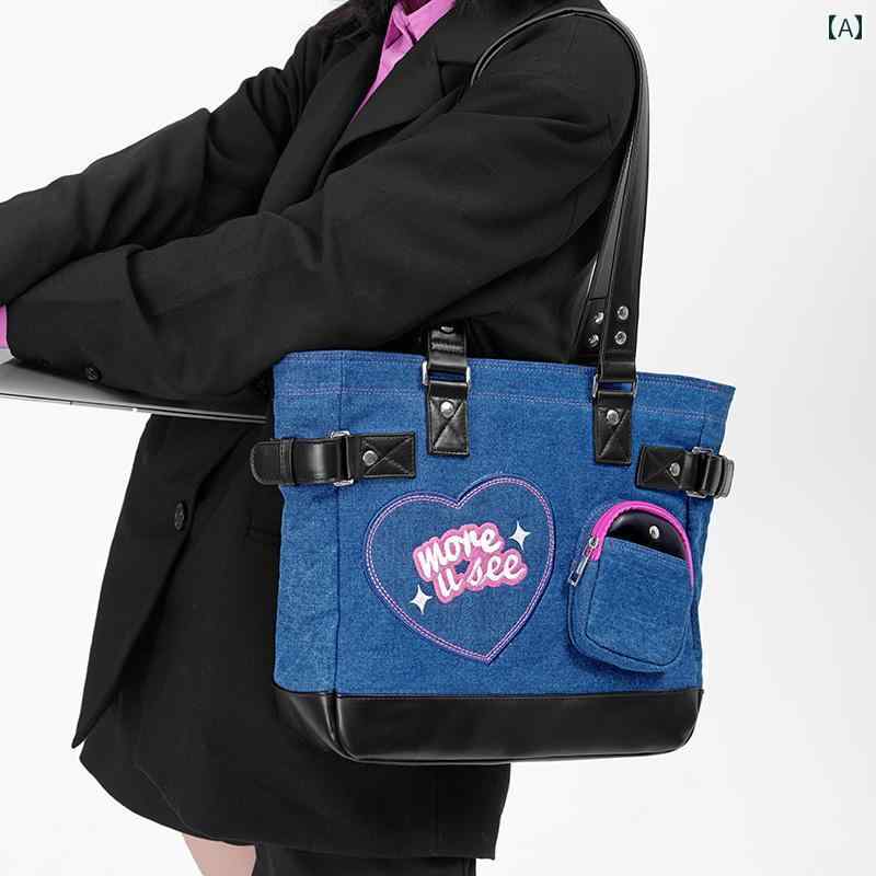 バッグ ホット ガール 大学生 クラス ショルダー コンピュータ大容量 デニムトート バッグ かわいい