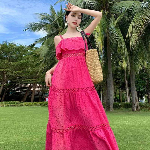 ワンピース リゾート レディース バケーション レトロ レース ヘビー フリル ロング スカート フレンチ 刺繍 ハイウエスト バックレス サスペンダー ドレス ワンピース リゾート レディース バケーション レトロ レース ヘビー フリル ロング スカート フレンチ 刺繍 ハイウエスト バックレス サスペンダー ドレス