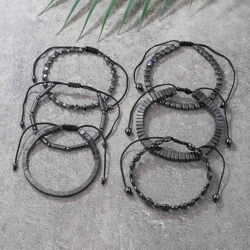 メンズ レディース ブレスレット アクセサリー ユニセックス ビーズ 黒胆石 手織り ブレス パンク ロッ..