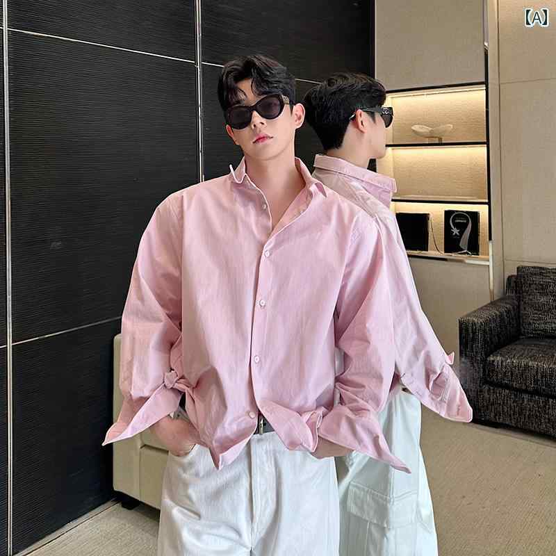 カジュアルシャツ トップス メンズ 春 ヘビーウェイト ハイエンド コットン ショート シンプル オーバ..