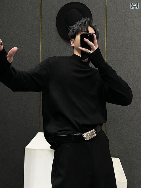 セーター 秋冬 メンズ 黒 韓国ファッション ハイネック 紳士服 デート リラクシング 清楚感 上品 レイヤリング カジュアル かっこいい スタイリッシュ