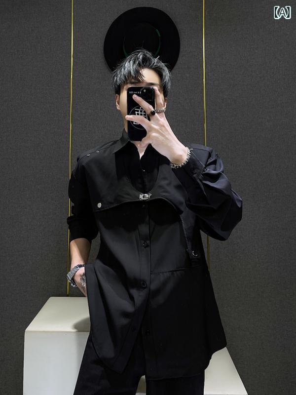 カジュアルシャツ トップス メンズ 分解 シャツ 長袖 秋 機能 クールシャツ ユニセックス アシンメトリー ストリートウェア ワークウェア 薄手