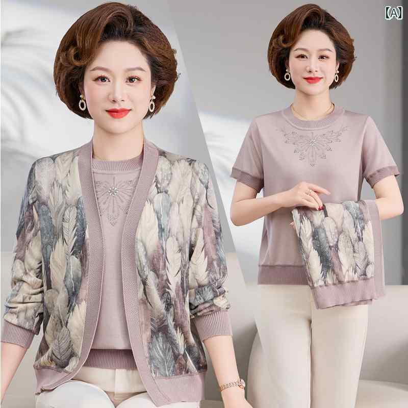 婦人服 母 ツーピース トップス 洋風 セットアップ おばあちゃん 薄手 エレガント シニアファッション ..