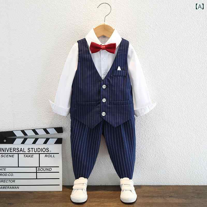 発表会 スーツ キッズ フォーマル 子供 英国 ストライプ スーツ ベスト セット パーティー 男の子 春秋 スタイリッシュ パフォーマンス 衣装 長袖