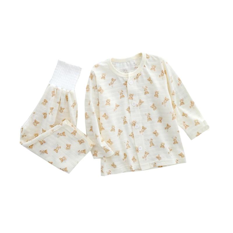 Baby koiベビー服 パジャマ春秋長袖薄手綿腹巻上下2点セット前開き女の子男の子子供服メッシュ総柄プレゼント