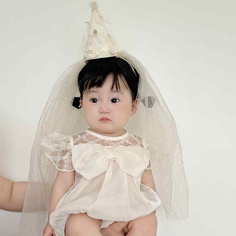 丈夫 子供用 ヘア アクセサリー 誕生日用 ヘッド ドレス レース ガーゼ バンド 女の子 赤ちゃん 100歳 ..