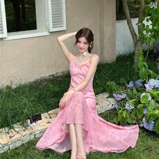 ワンピース リゾート レディース フランス ドレス スイング スカート ピンク Vネック 夏 ロング スカート ロング サスペンダー スカート フェアリー スカート ワンピース リゾート レディース フランス ドレス スイング スカート ピンク Vネック 夏 ロング スカート ロング サスペンダー スカート フェアリー スカート