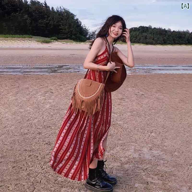 ワンピース リゾート レディース レディース 夏 ビーチ ドレス Vネック バックレス レースアップ スリット サスペンダー ドレス かわいい