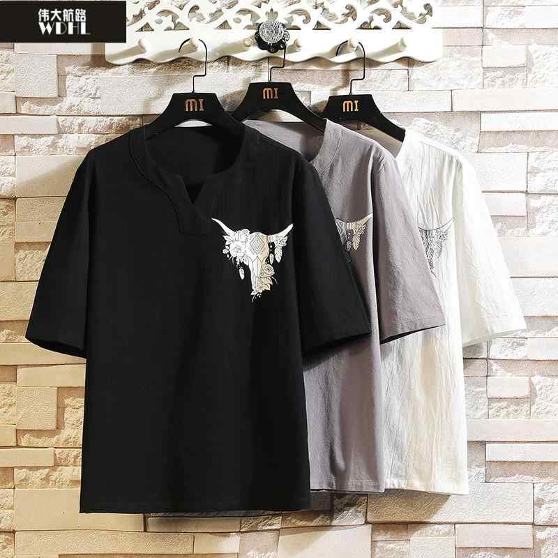 男性用 メンズ Tシャツ プルオーバー 大きいサイズ チャイナ風 コットンリネン 半袖 夏 リラックスウェア ルームウェア ナチュラル シンプル カジュアル レジャー リゾート 休日