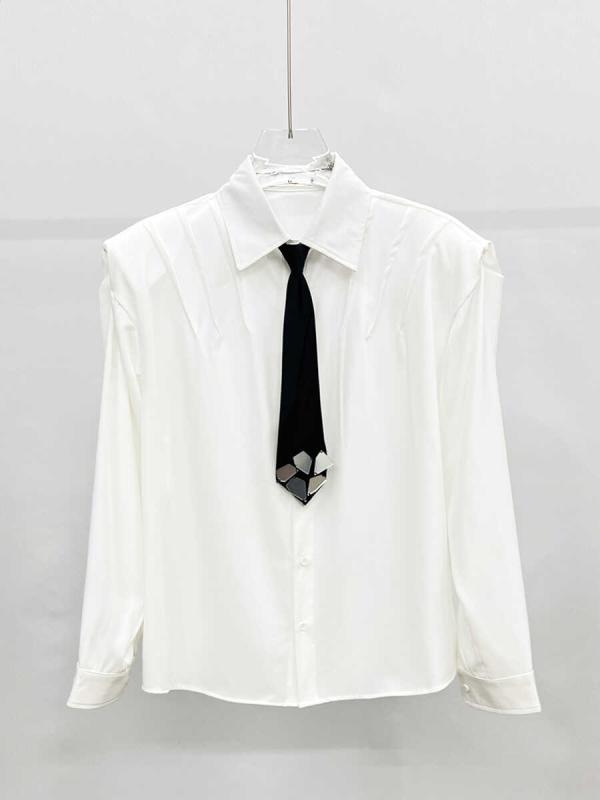 男性服 白 シャツ ネクタイ ミラー 破片 ゆったり 無地 長袖 スクール カレッジ 学生 コスプレ 衣装 コ..