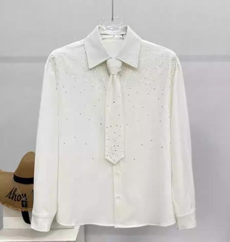 男性服 キラキラ グラデーション シャツ 高級感 ラインストーン ネクタイ付き トップス メンズ 長袖 春..