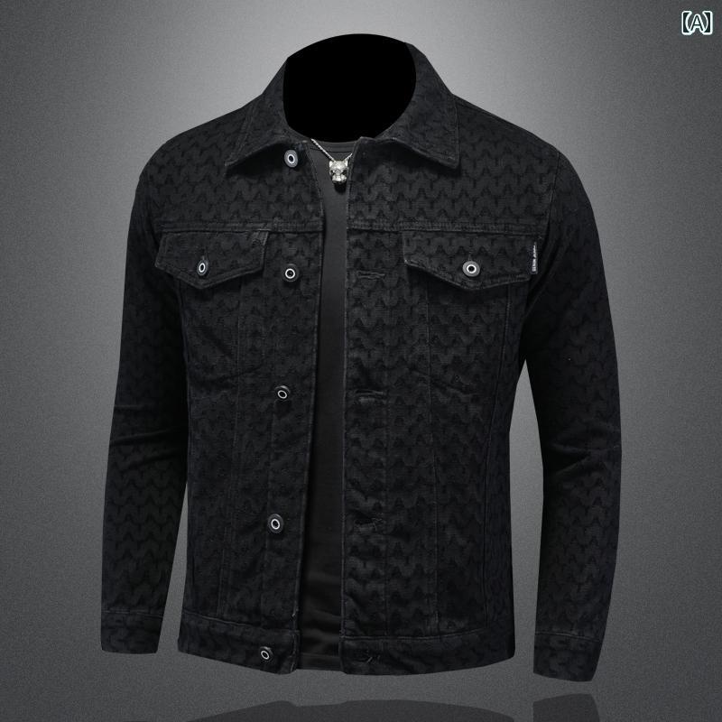 ジャケット 上着 おしゃれ ファッション ヨーロピアン デニム メンズ 秋冬 シンプル 黒 カジュアル ブラック シンプル 大きいサイズ ジオメトリック