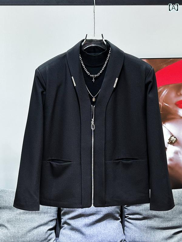 ジャケット エレガント 高級感 メンズ ステージ 衣装 上品 秋 長袖 シングルブレスト ポケット ジッパー ファッション トップス お出かけ コーディネート 韓国 ストレートヘム