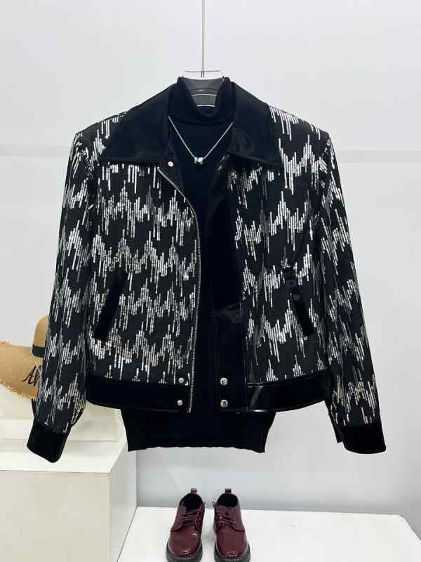 ショート ジャケット メンズ 秋冬 韓国 カジュアル スパンコール 上着 長袖 ジッパー ポロ襟 パッド ポケット 軽量 防風 コート アウター ビジネス スリム フォーマル 普段使い