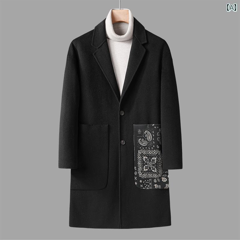 コート メンズ 男性用 冬 ミドル丈 コート 韓国 おしゃれ カジュアル プリント 大きいサイズ 両面ウール コート カラー ジャケット シングルブレスト