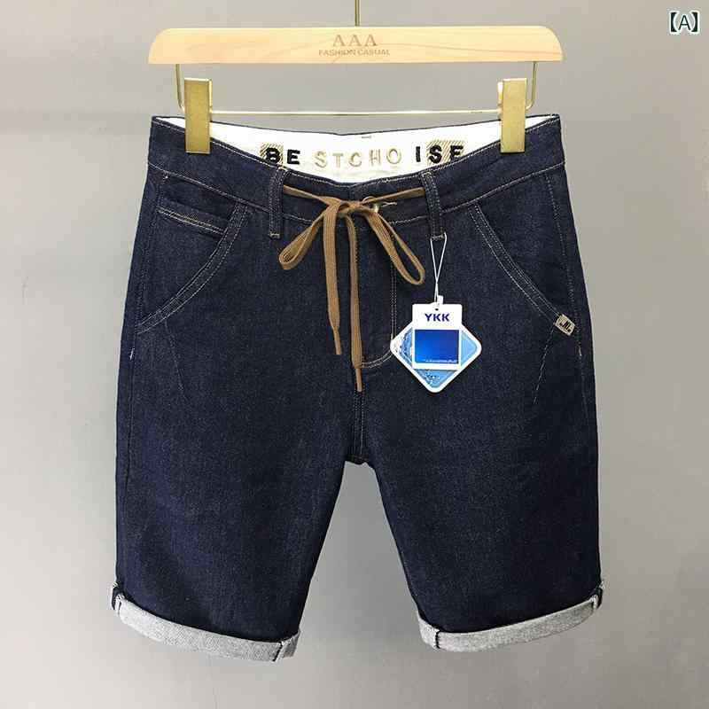 其它 - ハーフパンツ デニム ショートパンツ メンズ 夏 薄手 ウエスト 紐 シンプル 万能 カジュアル ユニセックス 短パン ポケット モダン 日常使い 柔軟性 海 リゾート