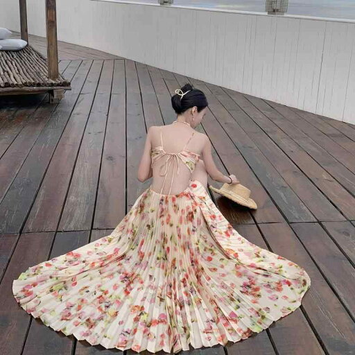 ワンピース リゾート 休暇 魅惑的 背中開き ビーチ ドレス プリーツ 花柄 ホルターネック ロング スカート エレガント 涼感 レディース ノースリーブ ワンピース リゾート 休暇 魅惑的 背中開き ビーチ ドレス プリーツ 花柄 ホルターネック ロング スカート エレガント 涼感 レディース ノースリーブ