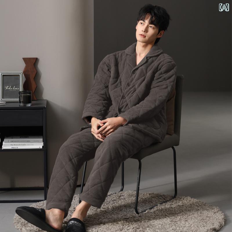 パジャマ メンズ 紳士服 部屋着 ルームウェア ナイトウェア おしゃれ リラックス シンプル セットアップ 上下セット 厚手 暖かい 冬 大きいサイズ