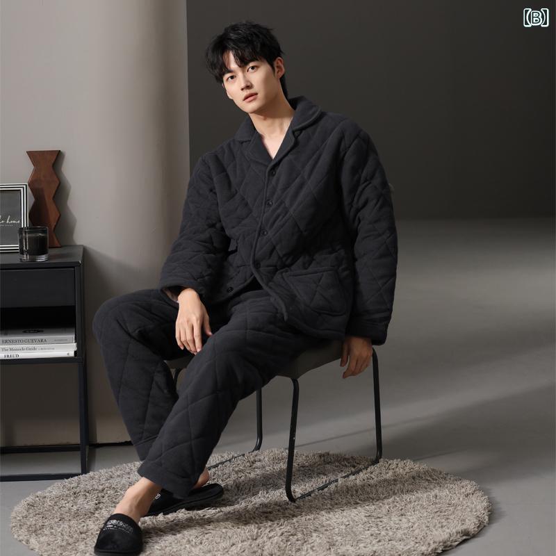 パジャマ メンズ 紳士服 部屋着 ルームウェア ナイトウェア おしゃれ リラックス シンプル セットアップ 上下セット 厚手 暖かい 冬 大きいサイズ