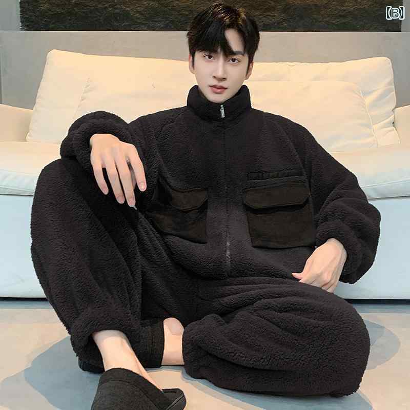 メンズ 紳士服 パジャマ 部屋着 ルームウェア ナイトウェア おしゃれ リラックス 秋冬 厚手 ティーン ホーム セットアップ 上下セット