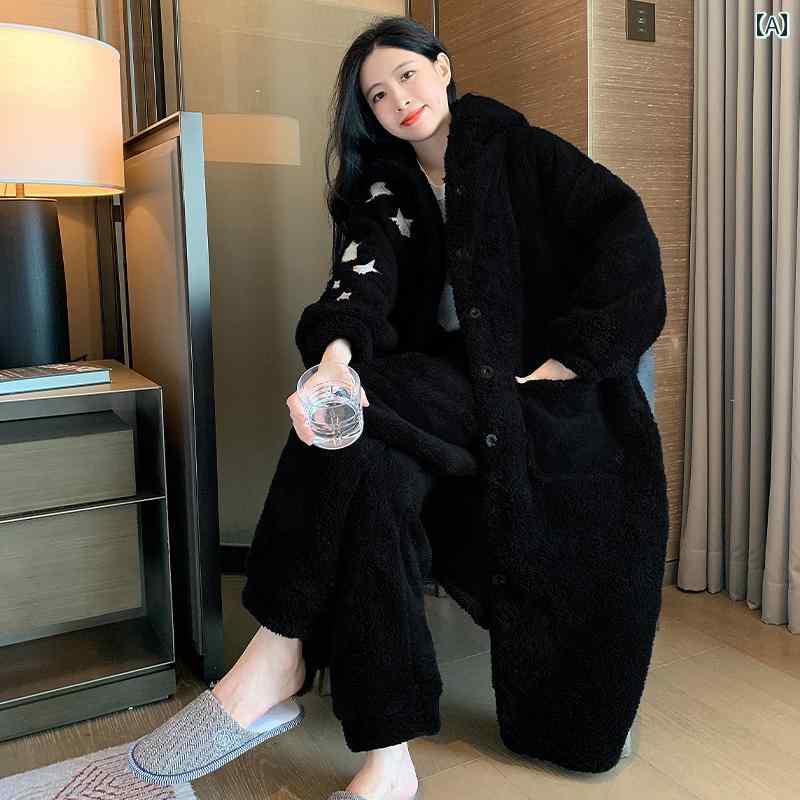 パジャマ レディース 婦人服 女性用 部屋着 ルームウェア かわいい おしゃれ リラックス 冬 ローブ 厚手 ホーム 羽織り ガウン セットアップ 上下セット