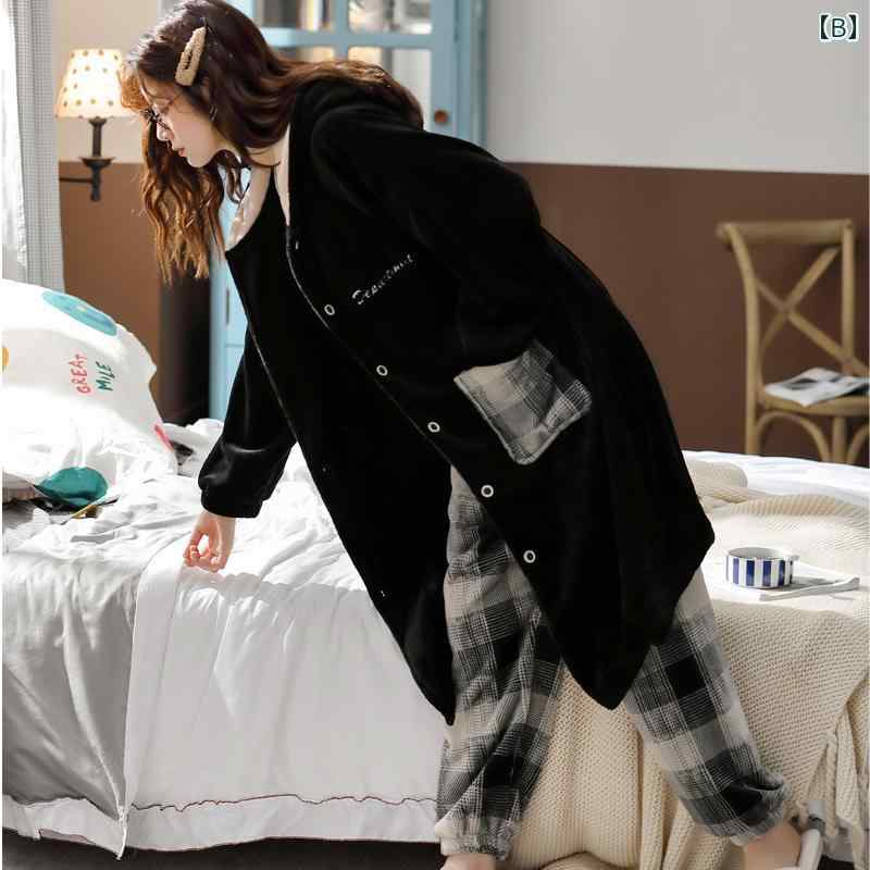 パジャマ レディース 婦人服 女性用 部屋着 ルームウェア かわいい おしゃれ リラックス 冬 ローブ 厚手 ホーム 羽織り ガウン セットアップ 上下セット