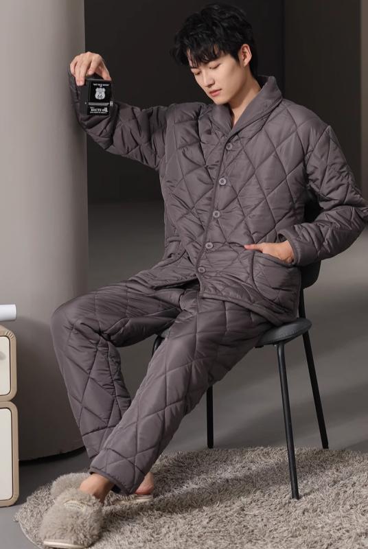 パジャマ メンズ 紳士服 部屋着 ルームウェア ナイトウェア おしゃれ モダン リラックス セットアップ 上下セット 厚手 暖かい 冬 防水 防風 屋内外