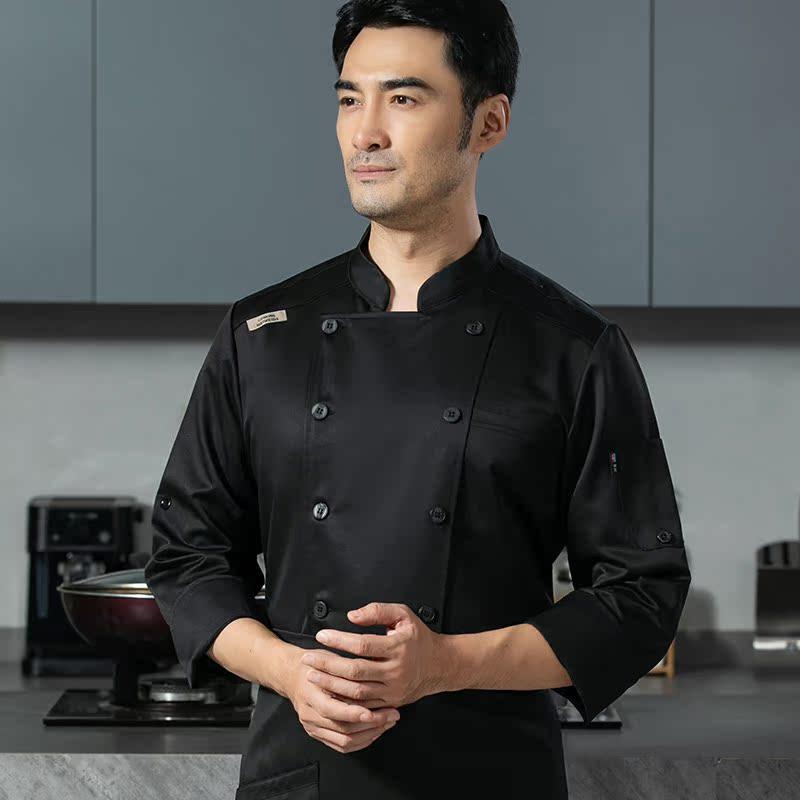 シェフ服 コックコート メンズ 紳士服 仕事着 制服 キッチン 厨房 作業着 業務用 ユニフォーム シャツ トップス エプロン 前掛け 帽子 セット 秋冬 大きいサイズ