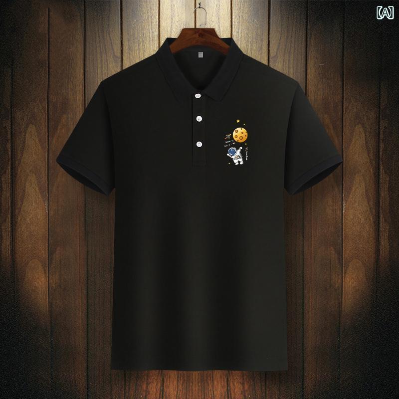 Tシャツ トップス ポロシャツ メンズ 半袖 宇宙飛行士 プリント 五分袖 大きいサイズ カジュアル ゆったり スポーツ