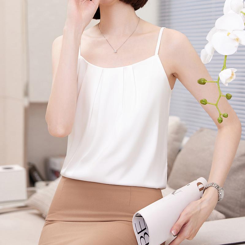 レディース ファッション ホワイト シルク キャミソール インナー レイヤー 夏 アセテート サテン トッ..