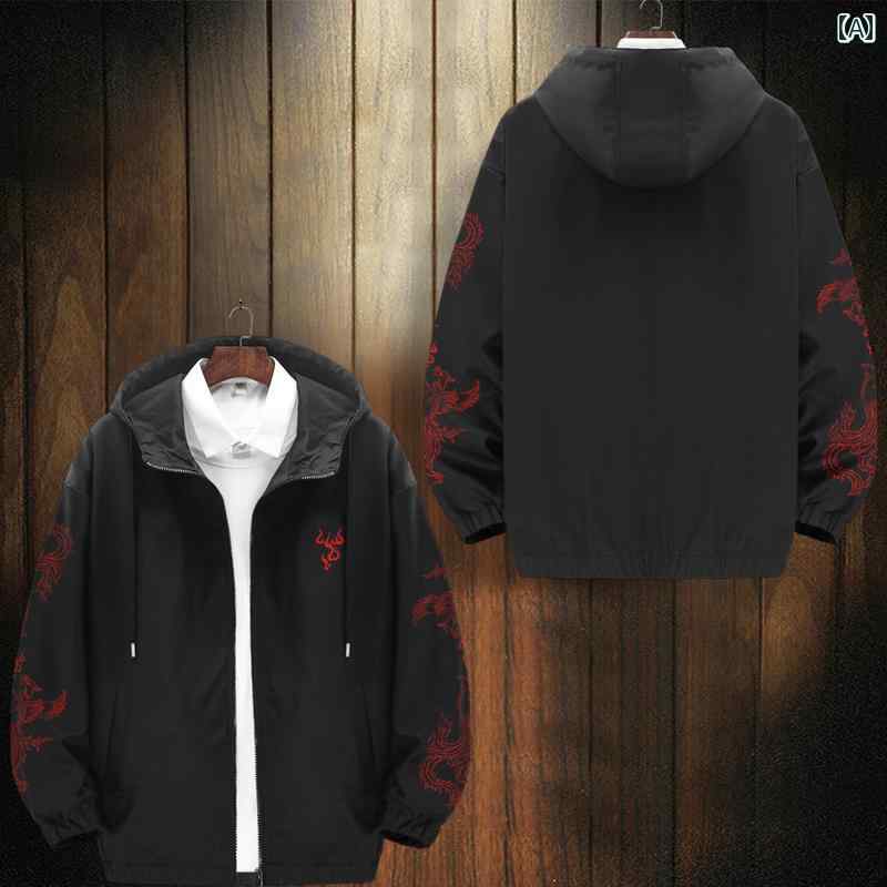 ジャケット メンズ チャイナ風 フェニックス プリント 大きいサイズ ゆったり カジュアル トップス ストリート(4)